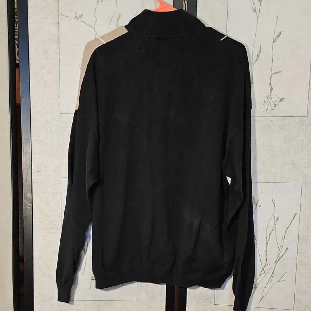 Black and Tan Zip Up Sweater with Geometric Pattern